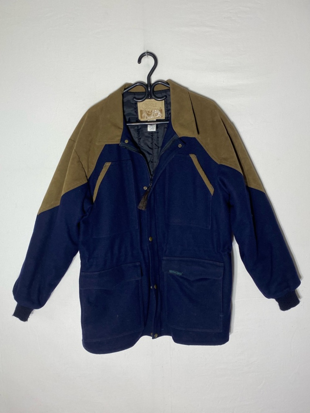 Vintage Cripple Creek Navy Wool Blend Chore Coat W Ultrasuede Trim Western L - Picture 2 of 16